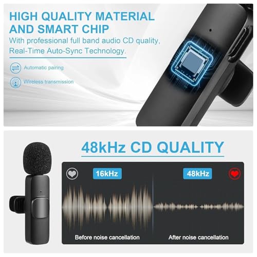 Wireless Microphone* for Youtubers, Vlogging, Singing with Noise Cancelling, Karaoke Mic, Camera & Phone Recording, Portable Clip-On, Collar/Lavalier Design & Bluetooth|Dual Microphone - Image 4