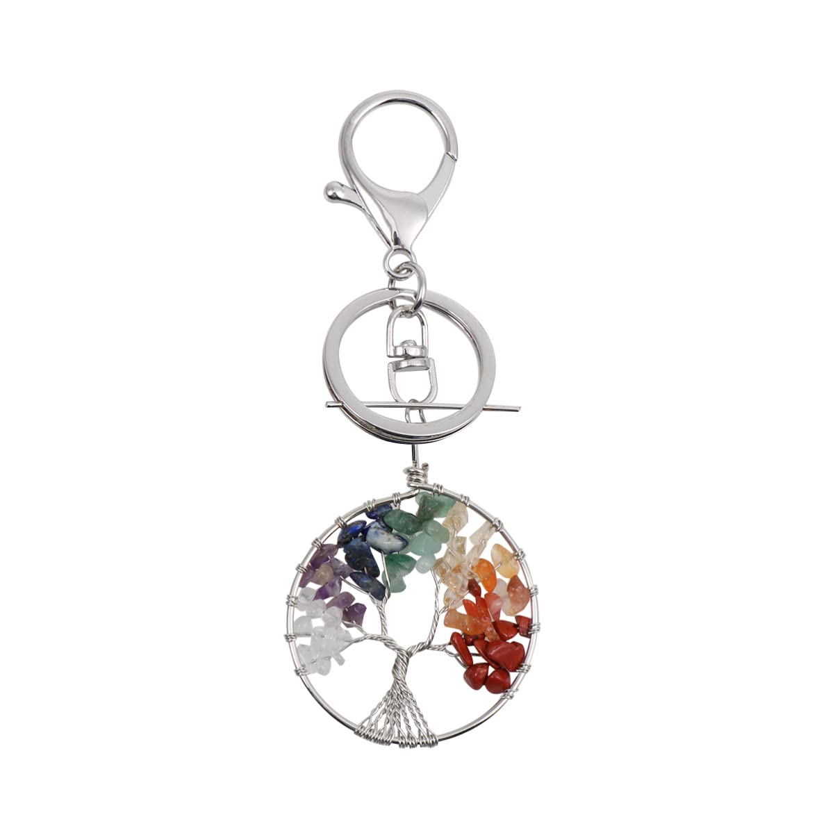 HEALLILY Chakra Keyring 7 Chakra Stones Keychain Reiki Healing Crystals Tree Of Life Ornament Good Luck Wealth Feng Shui Ornament