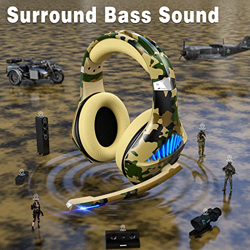 Tatybo GM-500 Gaming Headset For Ps5 Ps4 Xbox One Switch Pc With Noise Cancelling Over-Ear Stereo Bass Surround Sound Gaming Headphone -Camo thumb #1