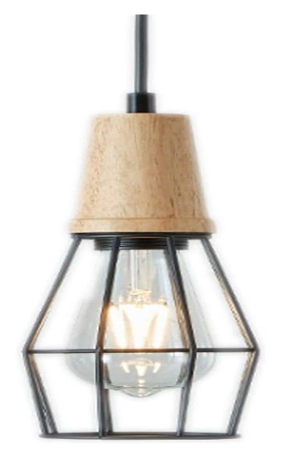Lustre industriel en métal et bois noble suspension décorative rétro de haute finition
