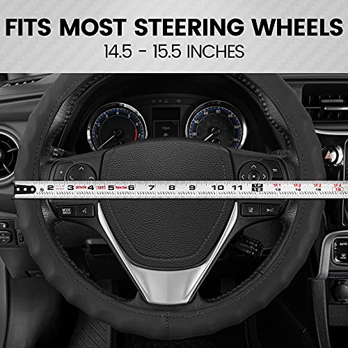 Bdk Genuine Black Leather Steering Wheel Cover For Car, Medium (14.5" - 15.5") – Ergonomic Comfort Grip For Men & Women, Car Steering Wheel Cover For Most Vehicles #TOP4