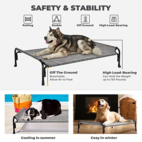 veehoo-Cooling-Elevated-Dog-Bed-Outdoor-Raised-Dog-Cots-Bed-for-Large-Dogs-Chew-Proof-Standing-Pet-Bed-with-Washable-Breathable-Mesh-No-Slip-Feet-for-Indoor-Outdoor-Large-Black-Silver