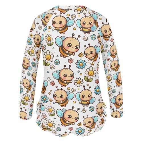 Cute Cartoon Little Bee Girls Long Sleeve Swimsuit Rash Guard One Piece Bathing Suits Zipper 3-12T3
