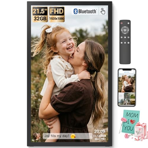 BSIMB Large Digital Picture Frame 21.5 Inch, Touchscreen 1920x1080 FHD 32GB WiFi Digital Photo Frame Electronic Remote Control, Share Pictures/Videos via App/USB/SD Easy Setup Gifts for Mom, Black