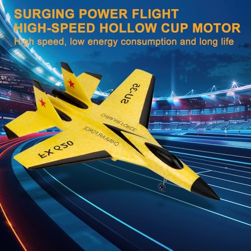 RNPKZ Remote Control Plane, 2CH 2.4Ghz RC Plane Remote Control Wireless Airplane Toy, RC Planes Ready To Fly, SU-35 Foam RCPlane with LED Light Strip, RCGlider Planes for Kids Beginners Adult(Yellow) - Image 3