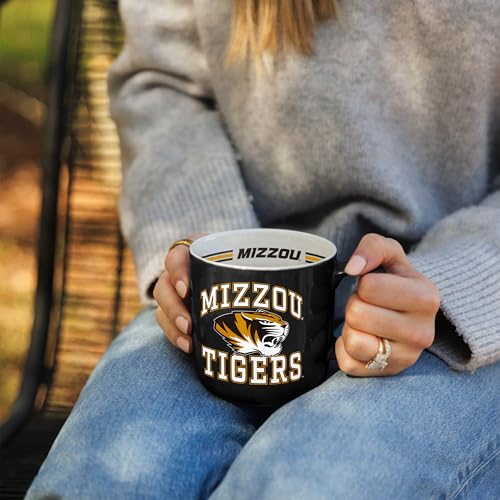 Image of Logo Brands NCAA Missouri Tigers 15oz Stripe Mug - Team Logo, Inside Print, Standard Handle, Microwave & Dishwasher Safe