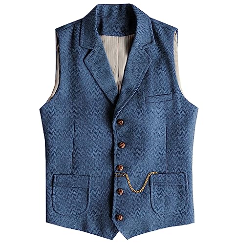 Image of Men's Tweed Suit Vest Western Herringbone Wool Casual Waistcoat for Groomsman