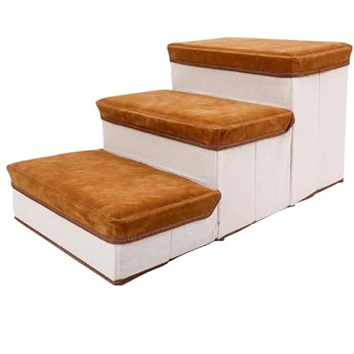 ウェリナ ペット用階段 滑り止め 小型犬 犬用階段 3段 収納型ボックス 猫 ペットステップ 高齢犬 シニア犬 ドッグステップ 老犬介護 怪我防止 組立 ソファベッド用 犬踏み台 (ブラウンです)