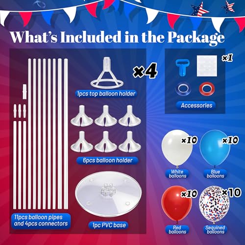 Image of JOYYPOP Balloon Centerpiece Kit for Table 4 Sets Balloon Stand with 40 Red White Blue Confetti Balloons Patriotic Table Decorations for Graduation Memorial Day Flag Day Election Party