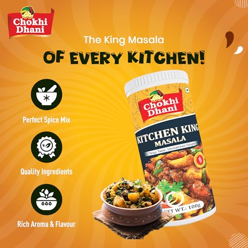 Image of Chokhi Dhani Kitchen King Masala 100g | All-Purpose Indian Spice Mix | Sabzi & Curry Masala Powder | Balanced Flavour Enhancer | Homemade Style Desi Masala | No Preservatives