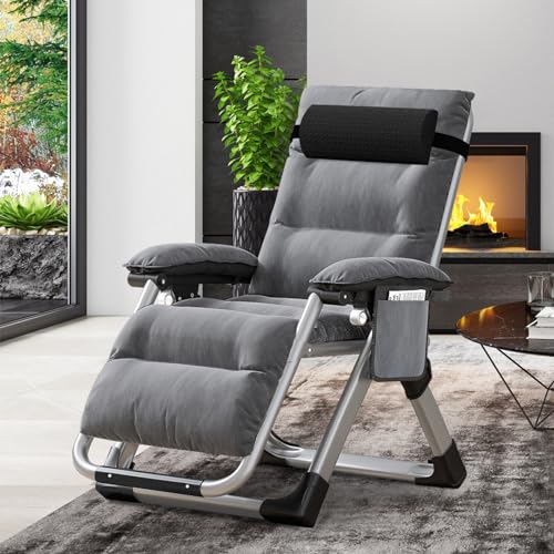 SUNYRISY Chaise sans gravité pour jardin, chaise de jardin robuste réglable avec coussin, appui-tête et poche, 200 kg de support, chaise longue pliante pour jardin et...
