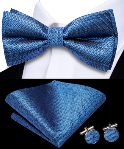 Image of Hi-Tie Bow Ties for Men Pre-Tied Pocket Square with Cufflinks Mens Bowtie Sets for Wedding Formal Party