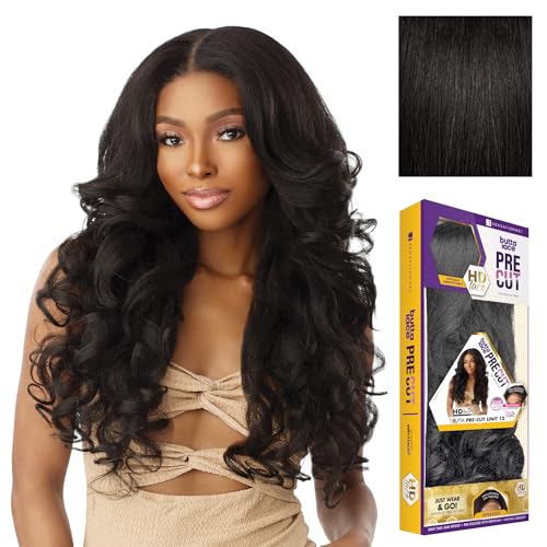 Sensationnel Butta Lace Precut Wigs - Unit 12 Glueless Extra Wide 5 Inch Deep Parting Synthetic Pre Tweezed Smaller Knot Hairline (1B OFFBLACK)