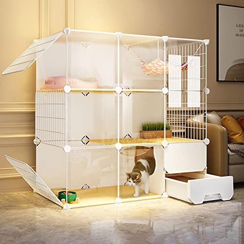 猫のケージ屋内大型、猫用の猫の犬小屋の猫のプレイペン、子犬のプレイペンdiy猫プレイペン取り外し可能な金属ワイヤー犬小屋は1-2猫に最適です。 FANDIAO