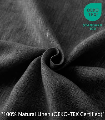 Talasily 100% French Pure Linen Sheets Set Full Size,Oeko-TEX Certified Bedding, All-Season Breathable for Hot Sleepers,16 Inch Deep Pocket Machine Washable 4-Piece (Dark Grey)