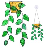 Stained Glass Window Hanging 17 Leaf Plant Stained Glass Decor Hanging Gift for Mom Ornament Real Stain Suncatcher for Indoor Window Decor Handcrafted Light Catcher Sun Catcher Wall Art Plants