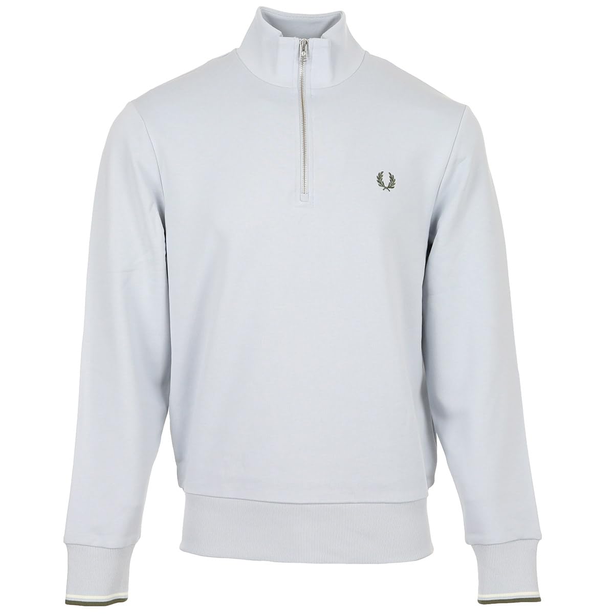 Fred Perry Half Zip Sweatshirt Dusky Blue/Ecru/Laurel Wreath Green