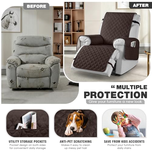 Image of TAOCOCO Non-Slip Recliner Chair Cover, Sofa Slipcover, Pet Cover for Small Chair With Elastic Straps, Washable Furniture Protector (23'' Small, Chocolate)