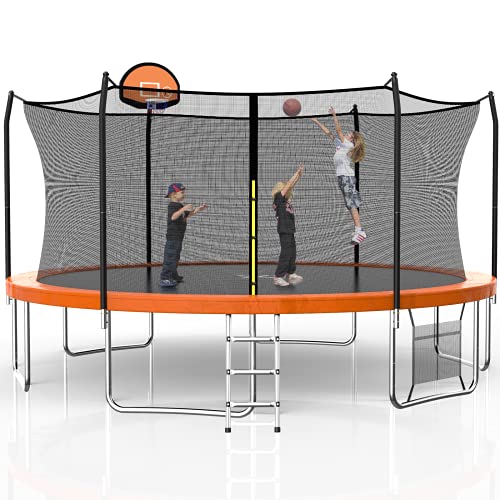 SKOK Trampoline 15FT Jump Recreational Trampoline with Enclosure Net,Outdoor Trampoline for Kids and Adults,Combo Bounce Jump Trampoline with Spring Pad Waterproof Jump Mat & Ladder