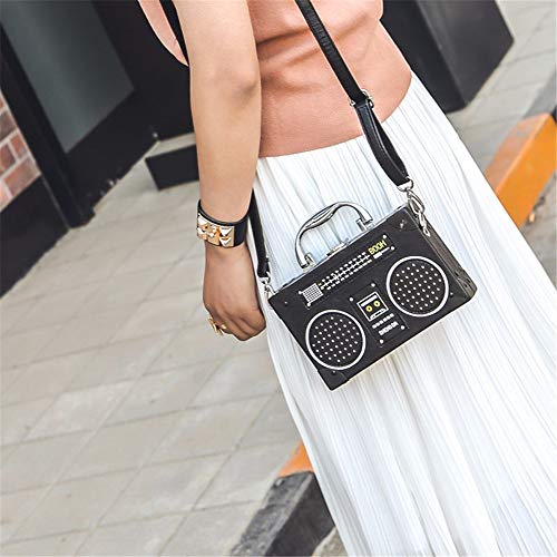 Unique Vintage Radio Shaped Crossbody Bag Women Clip Clasp Shoulder Bag Handbag (Black)4