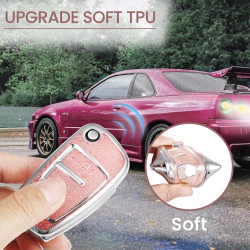 Image of Key Fob Cover for Audi A3, Rhinestone Wristlet Keychain Case, Pink