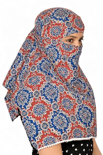 Image of Scarf Face Cover Mask Sun Protection Hair,Head, Neck, Nose Safety Head Wrap Scarf For Women Girls Daily Use Dupatta Hijab Double Layer Cotton Printed Kalamkari