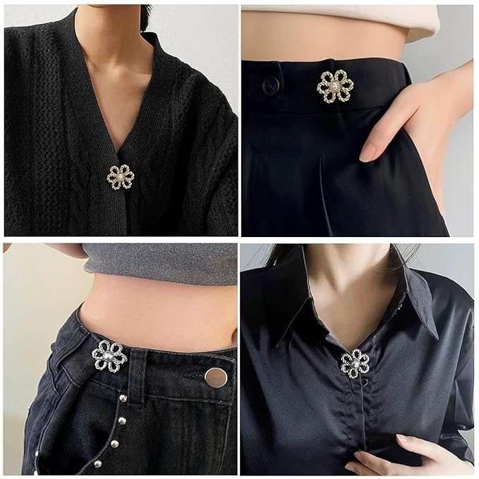 XELYTON Silver Metal Waist Tightener, Adjustable Waist Button Set, Extra Button for Jeans, Pack of 2 2
