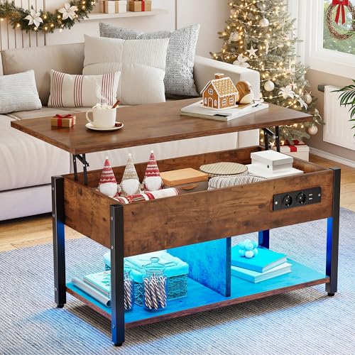 YITAHOME Table Basse avec Plateau Relevable, Table Basse à LED Contrôle par APP pour Salon, Bureau...