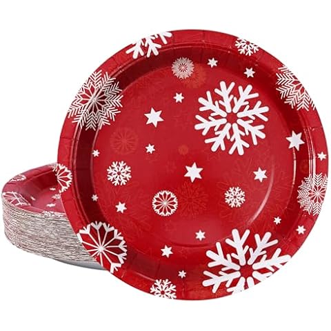 HOMIX Christmas Paper Plates 50 Count, 9 Inches Snowflake Holiday Disposable Plates for Christmas Dinner Dessert Cover