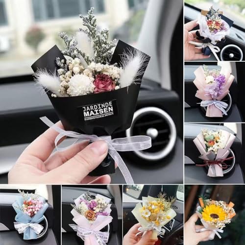 Image of Blue Small Bouquet Car Air Freshener Vent Clips, Mini Dried Flowers for Air Outlet Perfume Decoration, Interior Accessories