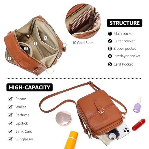 Small Crossbody Bags for Women Vegan Leather Messenger Purses, Vintage Wallet Anti Theft Shoulder Handbags with Card Slots (Brown) by Pelimoo - Used condition - Image 5