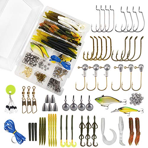 MadBite Species Tackle Kits, 187 pcs Bass Fishing Lures, Hooks, Soft Plastic Fishing Baits, Terminal Tackle, Weights, Sinkers, Fishing Jigs, Floats and Bobbers