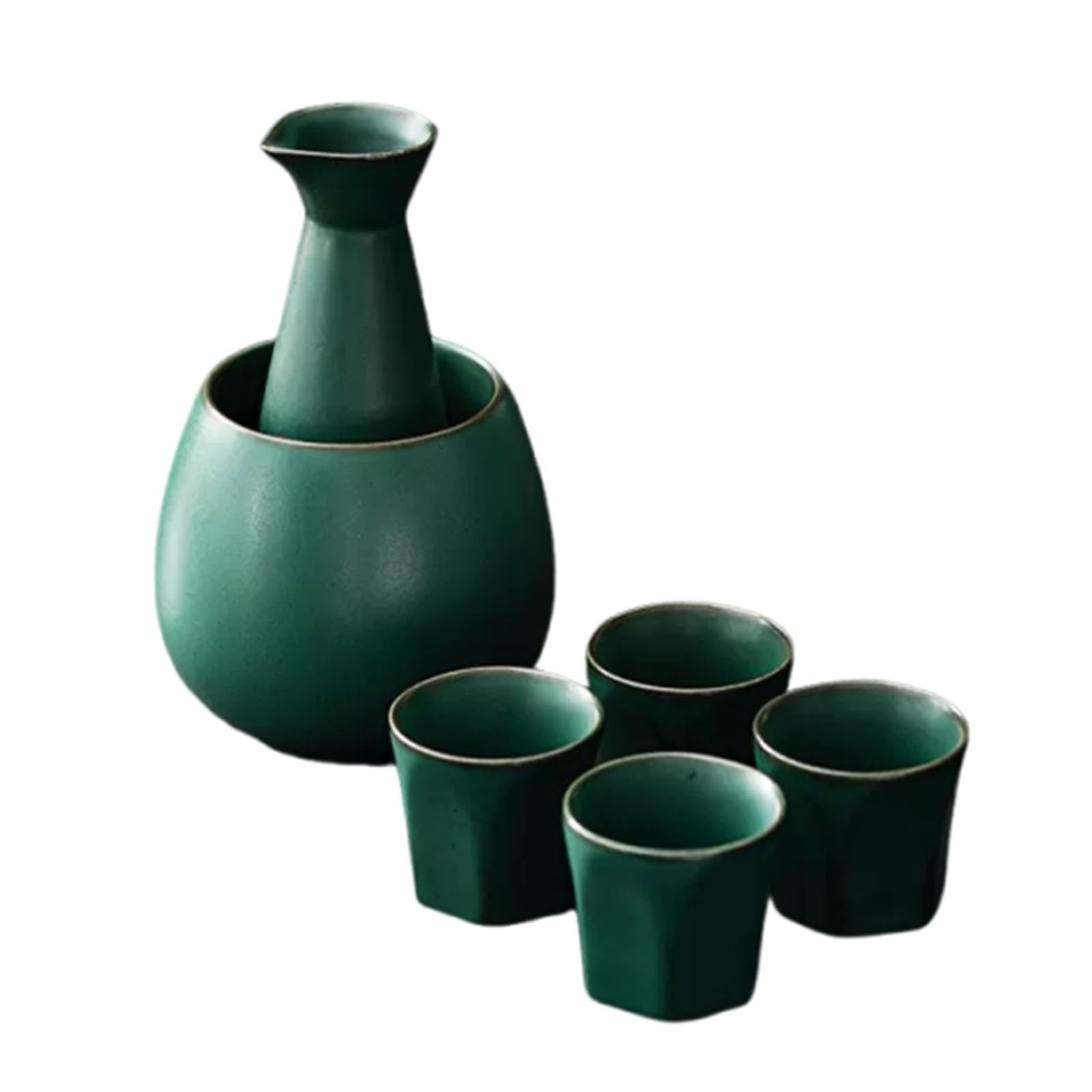 Juego de sake japonés tradicional: set de cerámica con jarra vintage y tazas