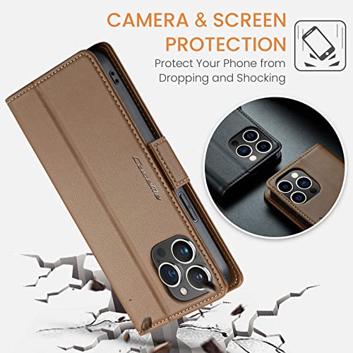 QLTYPRI Wallet Case for iPhone 13 Pro Max, Premium PU Leather Magnetic Flip Folio Case with RFID Blocking Credit Card Slots Kickstand Shockproof Protective Phone Case Cover - Brown by QLTYPRI - Image 6