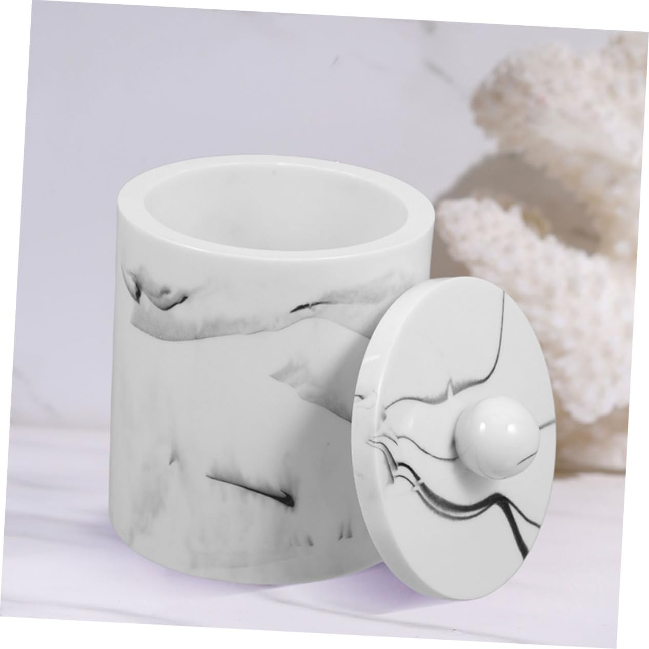 2pcs Marble Cotton Swab Holder Stylish Resin Toothpick Organizer for Bathroom and Vanity Compact Design for Easy Storage and Access