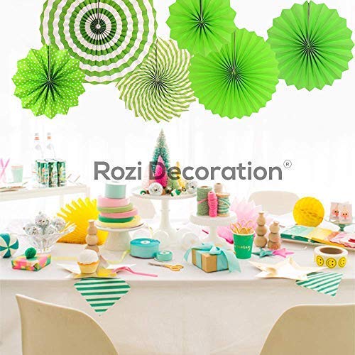 Rozi Decoration Paper Fan for Birthday, Home, Wedding, Anniversary, Bachelorette, Valentine - Set of 6 (Green) 3