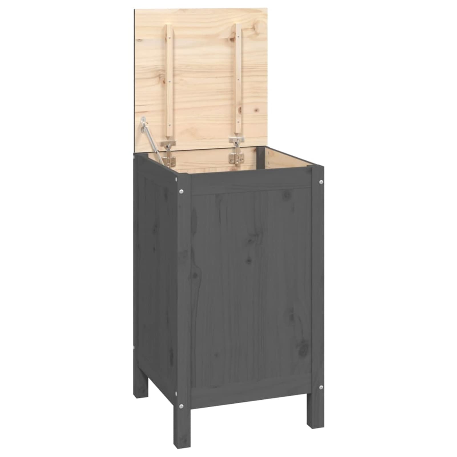 Tidyard Contenitore per Bucato,Contenitore Box,Baule Multiuso,Cassapanca Contenitore in Legno,Baule Contenitore da Interno,Baule in Legno, Grigio 44x44x76 cm Legno Massello Pino