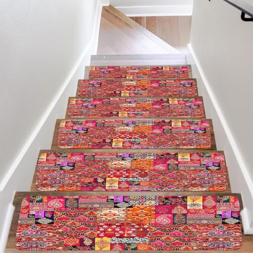 Cammeciso - Alfombra de escalera rectangular antideslizante, para madera, alfombra de escalera para interior, fácil mantenimiento, apta para caminar de madera