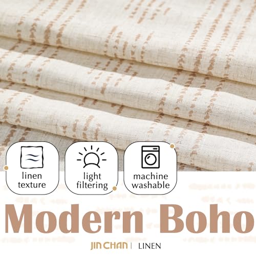 Jinchan JCDYMMQLGMB-2624C07 Boho Kitchen Curtains Linen Tier Curtains 24 Inch Long Bohemian Cafe Curtains Geometric Striped Small Window Curtains Farmhouse Country For Bathroom Rv Light Filtering 2 Panels Taupe thumb #3