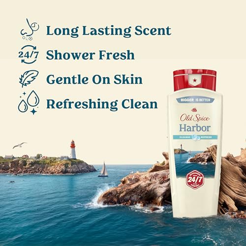 Image of Old Spice Cleansing Body Wash for Men, 24 /7 Shower Fresh with Lasting Scent, Cleanse & Refresh, Gentle on Skin, Vitamin B3, Harbor with Coastal Breeze + Driftwood Scent, 18 oz (Pack of 4)