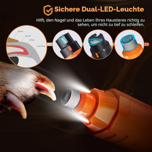 Gimars Krallenschleifer für Hunde 6-Gang Mit 2 LED-Licht, Superleise, 12000RPM Verstellbare Hunde Krallenschleifer, Krallenschleifer mit USB,Geeignet für Große, Mittlere und Kleine Katzen und Hunde