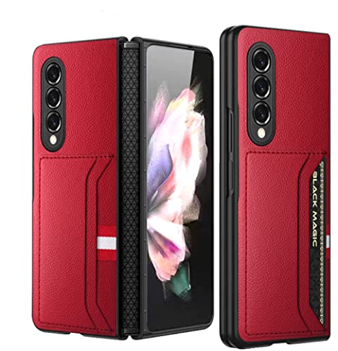 Pochette en cuir rouge avec porte-cartes protégeant la charnière du Z Fold3