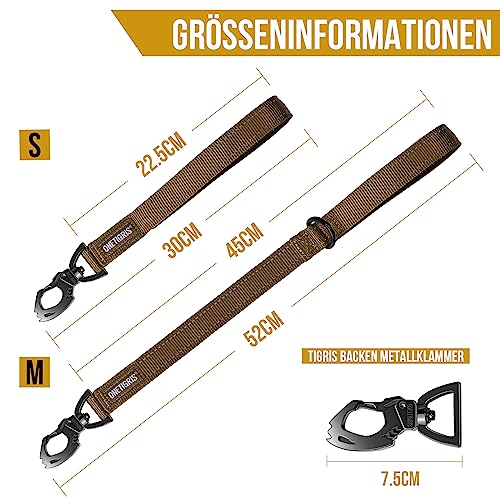 OneTigris Bolt Kurzführer Hund 30cm, Hundeleine Kurz mit Tiger Zahn Metallclip und Weiche Polsterung, Reflektierend Nylon Hundeleine Geeignet für Mittlere Große Hunde Braun