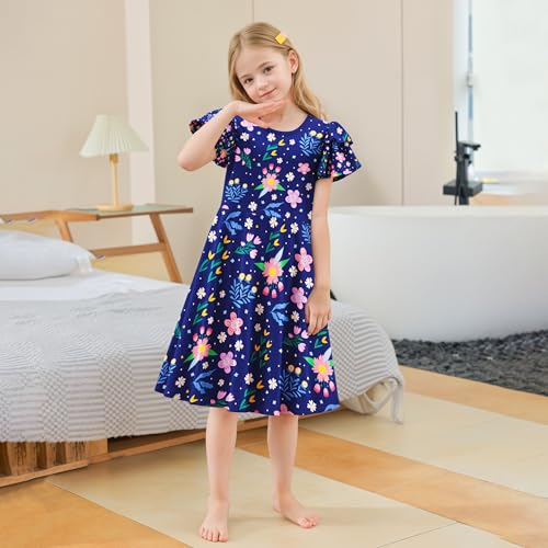 LQSZ Girls Summer Dress with Pockets Double Sleeve Casual Party Easter Wedding Sundress for Toddler Size 3-12 Years2