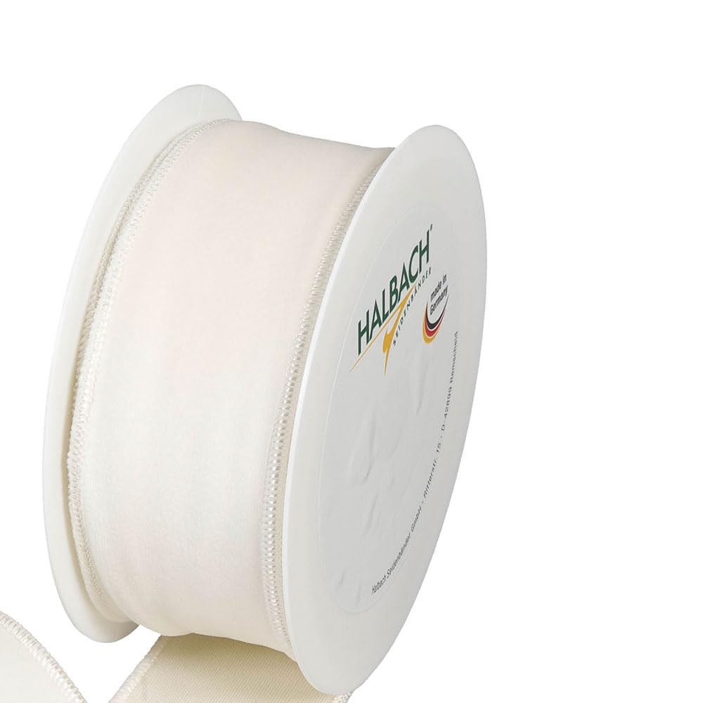 Floristrywarehouse Ivory Christmas Velvet Fabric Ribbon 50Mm (2") Wide On 8M Roll Wired Edge