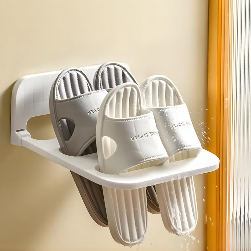 Wall Mounted Shoe Rack Plastic Foldable Slipper Holder No Drill Self Adhesive Shoe Stand Bathroom Bedroom Space Saving Organizer Hanging Footwear Storage-image-4