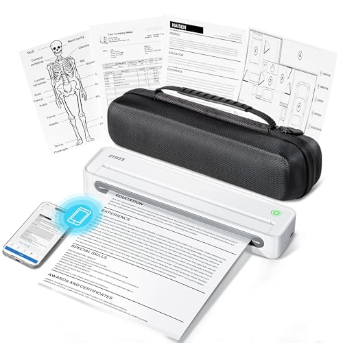 Image of Portable Printers Wireless for Travel, D90E Bluetooth Inkless Thermal Printer, Supports 8.5 inch X 11 inch Thermal Paper, Mobile Printer for Phone Laptop with Case & 10 Papers, for Home Office, White