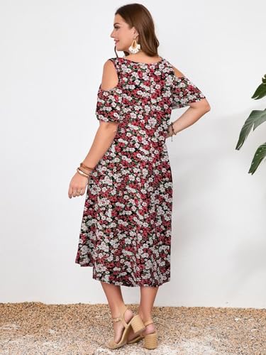 Image of LARACE Plus Size Women Dress for Summer, Midi Women's Sundress, Casual V-Neck Short Sleeve Flowy T-Shirt Dresses with Pockets