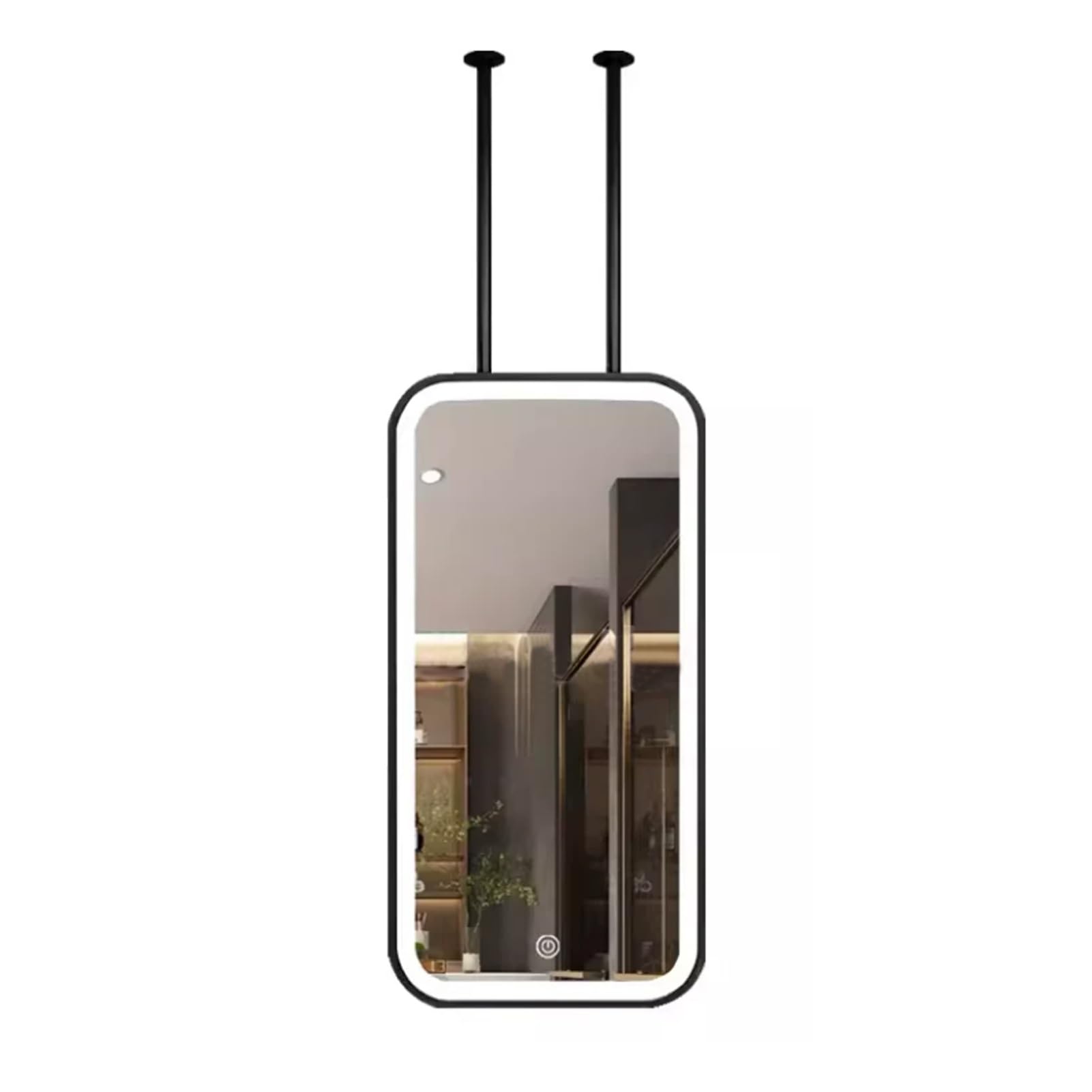 FGXHHS Black Rectangle ｜Ceiling Hanging Mirror Large Metal Frame Wall Mirrors with LED Lights｜Modern Vanity for Washrooms Apartment Home Décor(40cmx60cm)