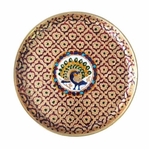 Image of ARKAM Meenakari Thali Set /Thali, Kalash, 2 Bowls (Set of 4 pcs) / Puja Thali Set /Pooja Thali Set /Meena Thaali
